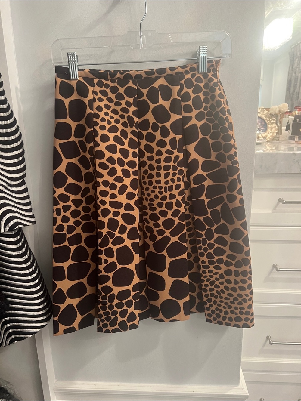Michael Kors Black and Brown Giraffe-Print Skater Skirt